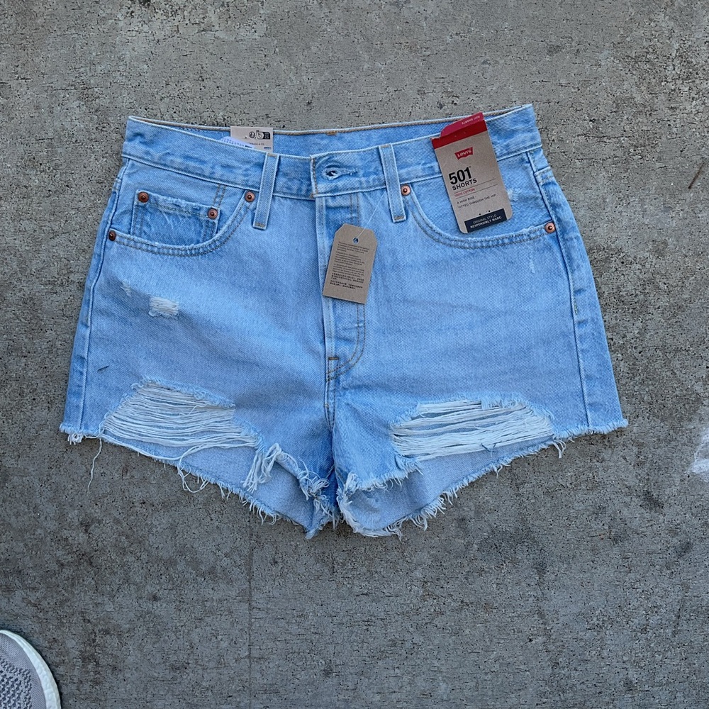 Levi's Blue Jean Shorts Distressed High-Waisted